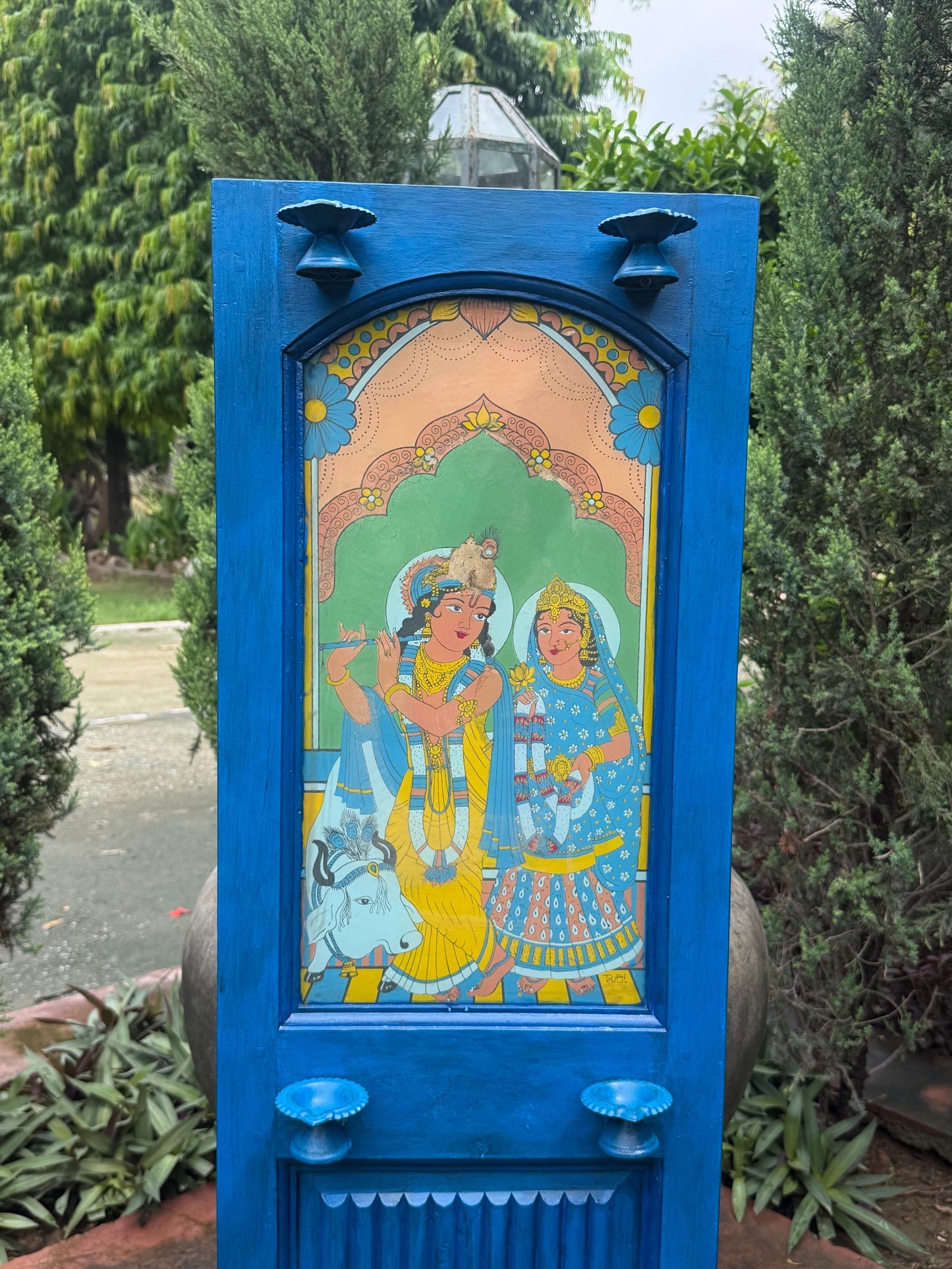 Decorative Krishna Painting Candle Stand ￼