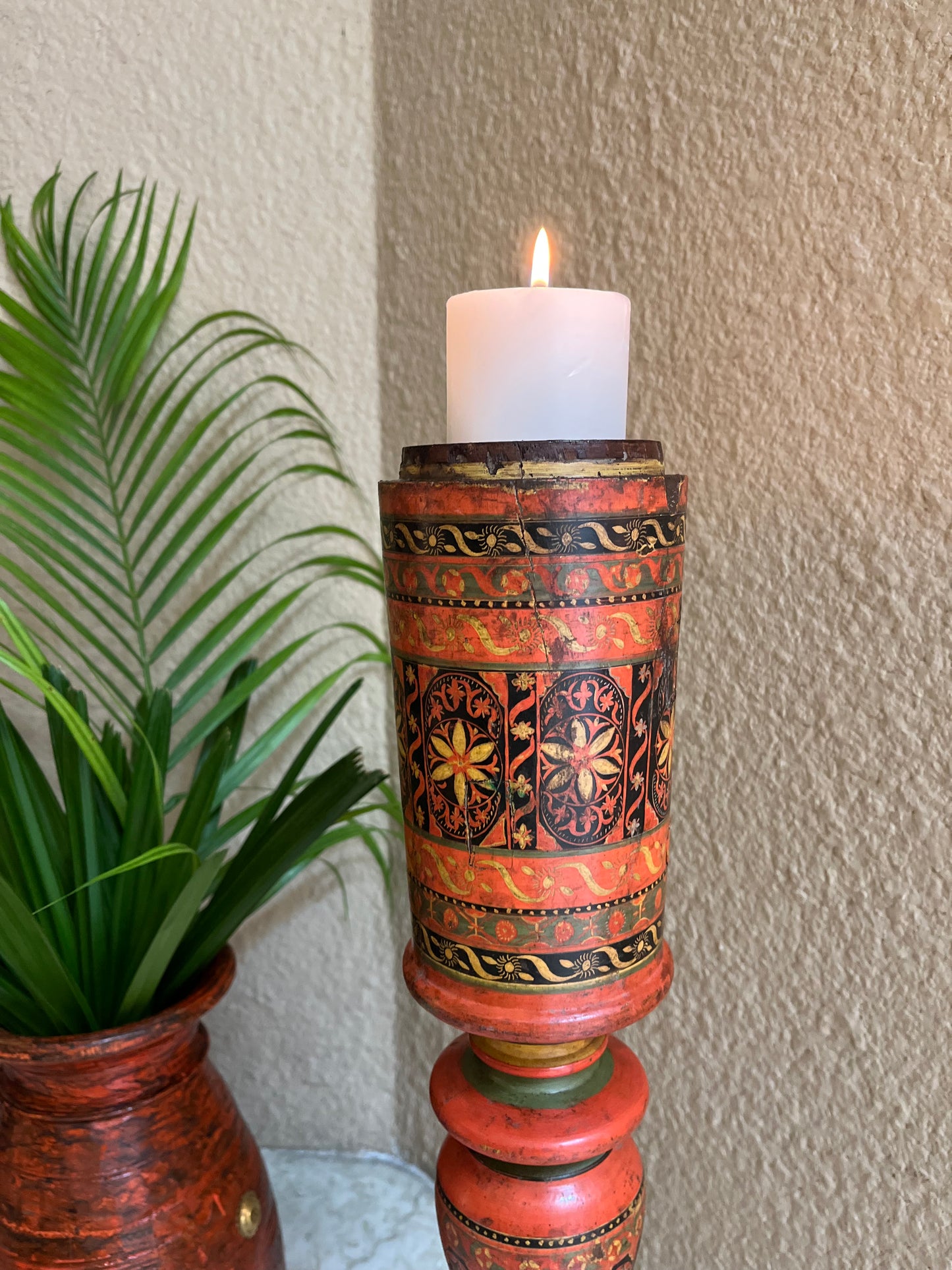 Vintage Lacquer Wood Candle Stand