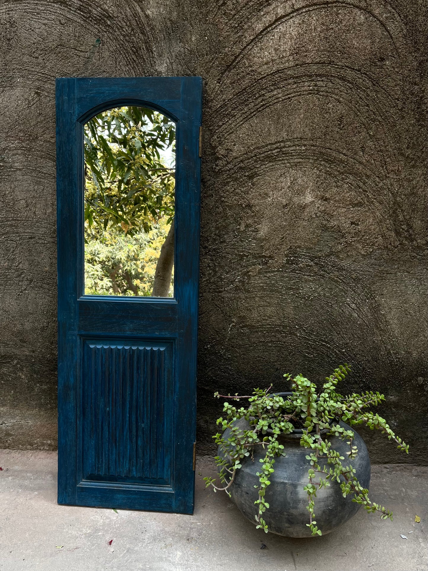 Wood Old Blue Door With Glass