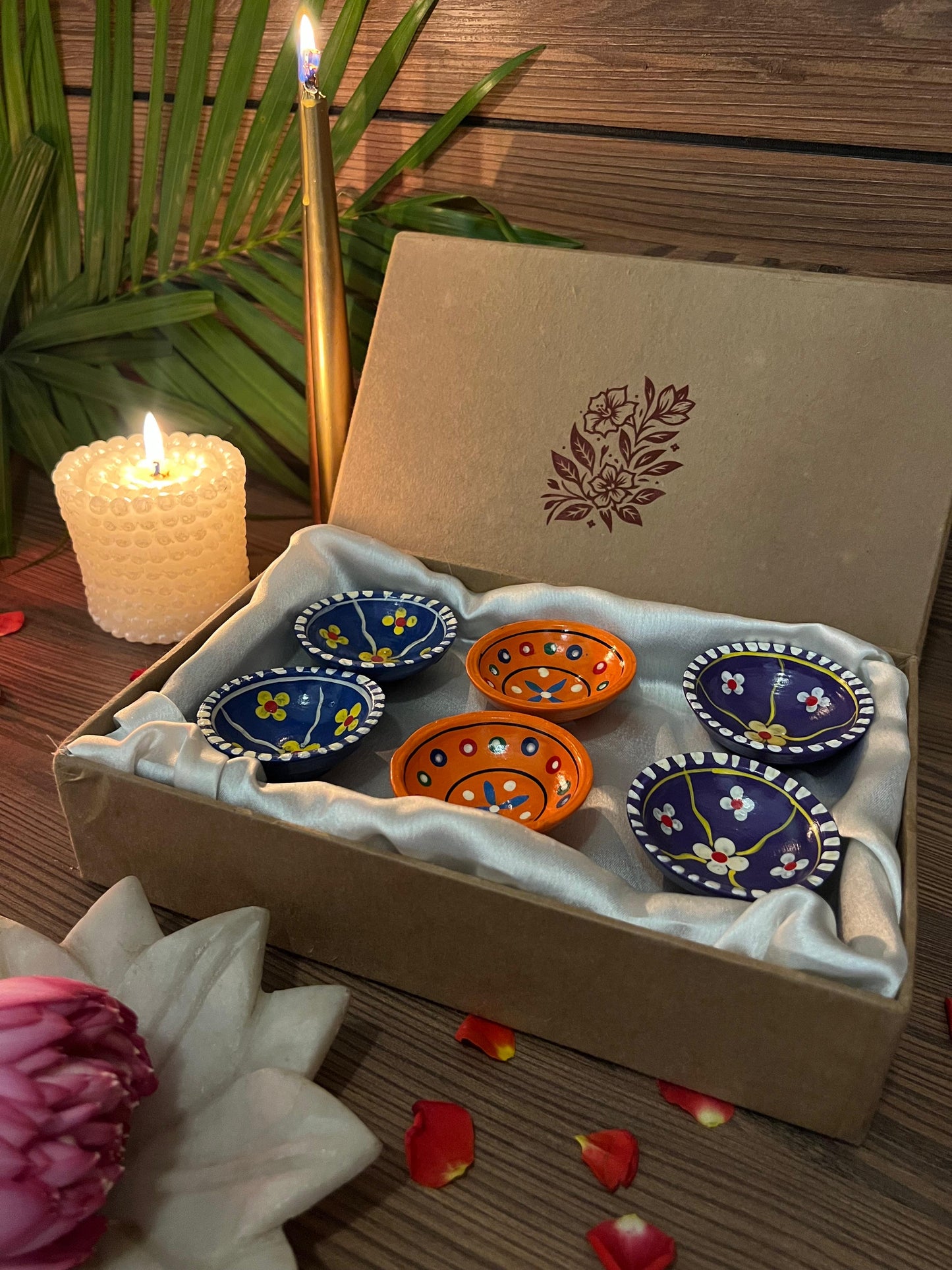 Clay Painted Diya set of Six