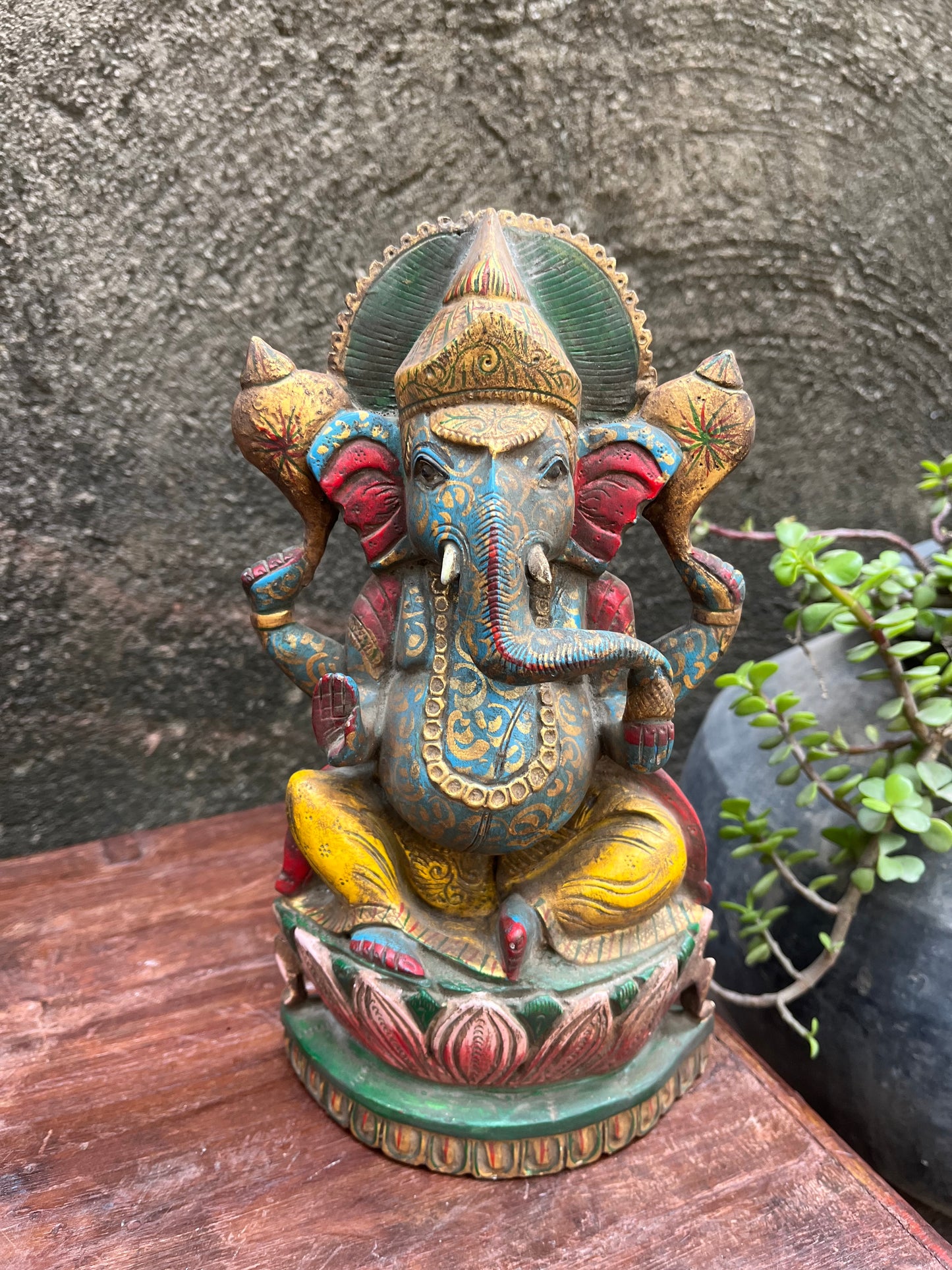 Wood Divine Lord Ganesh Painted