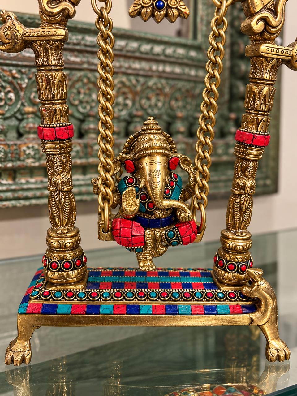 Brass Stone swing, Ganesha ￼