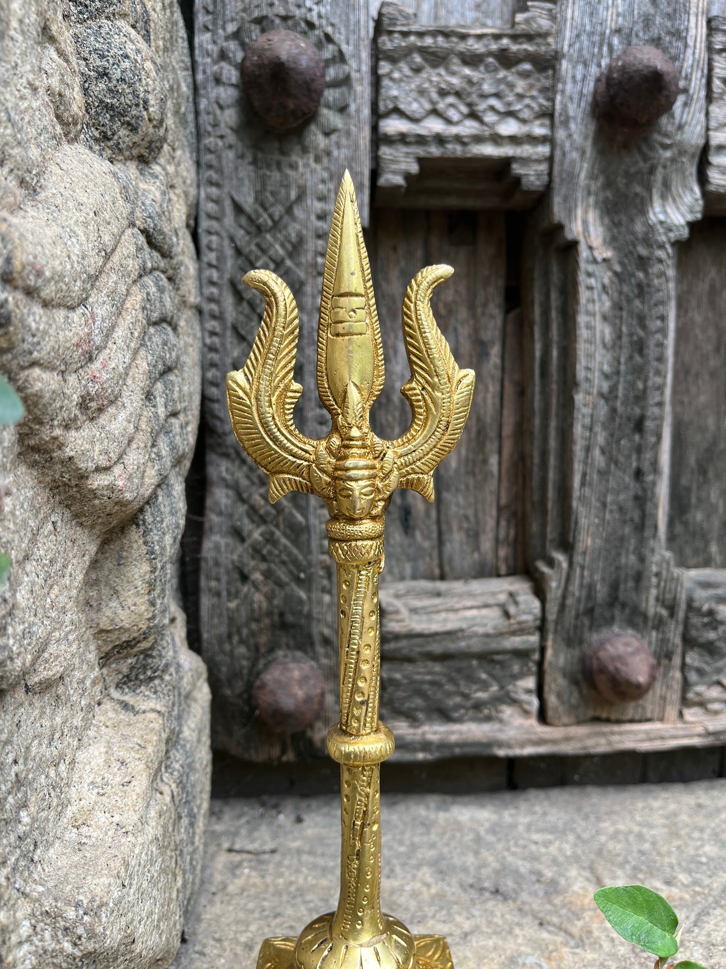 Brass Trishul With Shiva Head