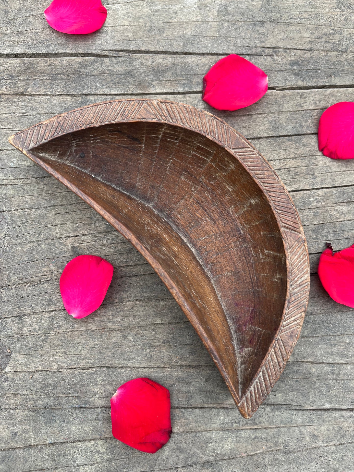 Wooden Hawan Spoon Moon Shape