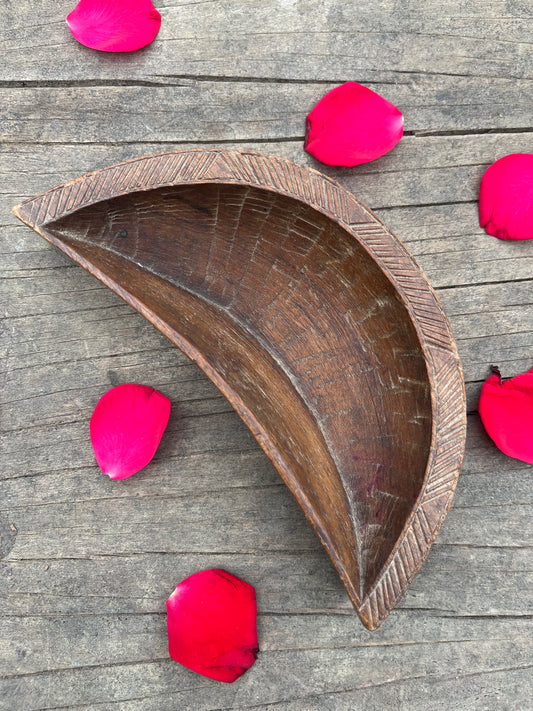 Wooden Hawan Spoon Moon Shape