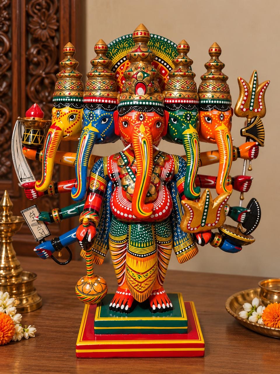 Divine Painted Panchamukhi Ganesha ￼