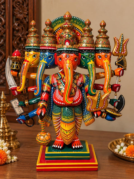 Divine Painted Panchamukhi Ganesha ￼