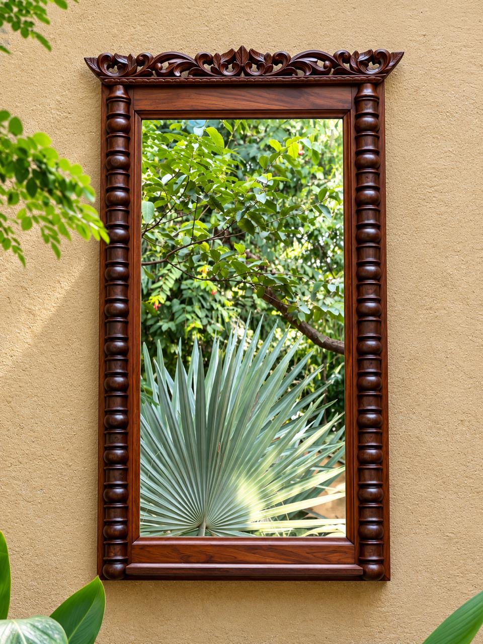 Hand Carved Rosewood PillarMirror ￼