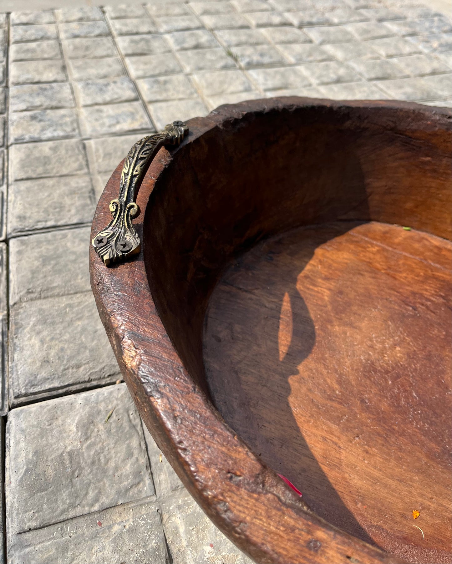 Old Round Wooden Tray & Planter