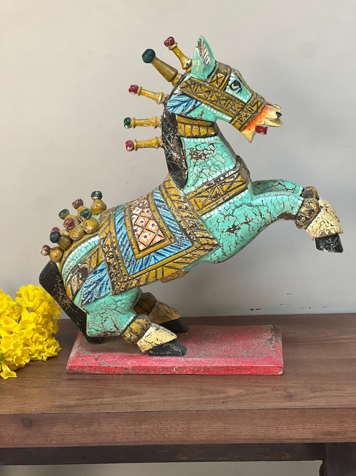 Wood Hand Carved Jumping Horse