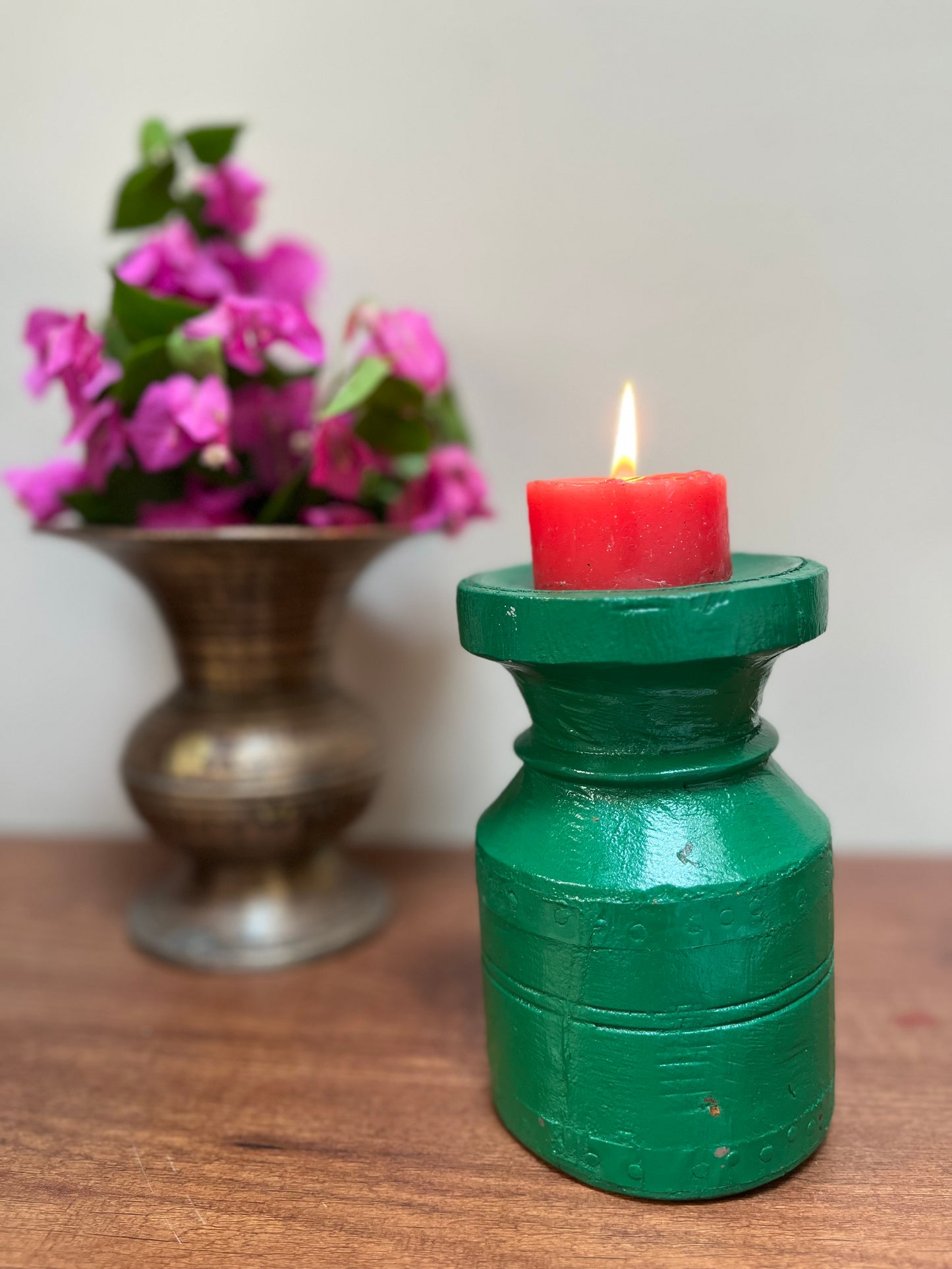 Wooden Green Candle holder