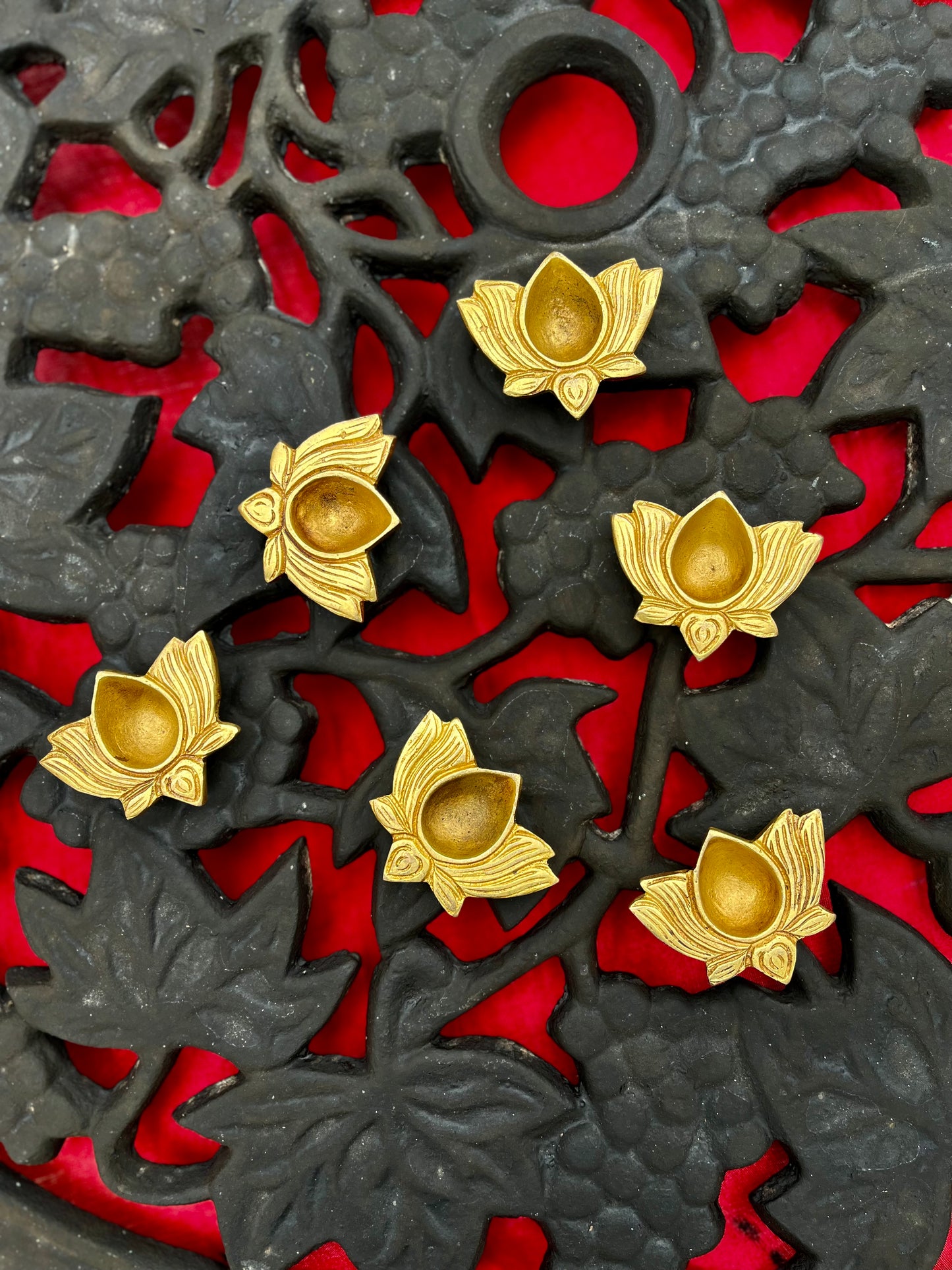 Brass Lotus Flower Diya Deepak (6 Pc)