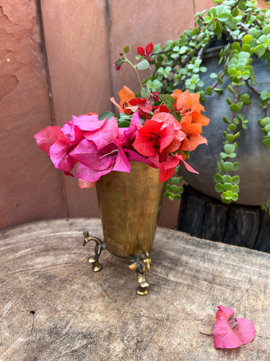 Vintage Brass Glass with peacock stand