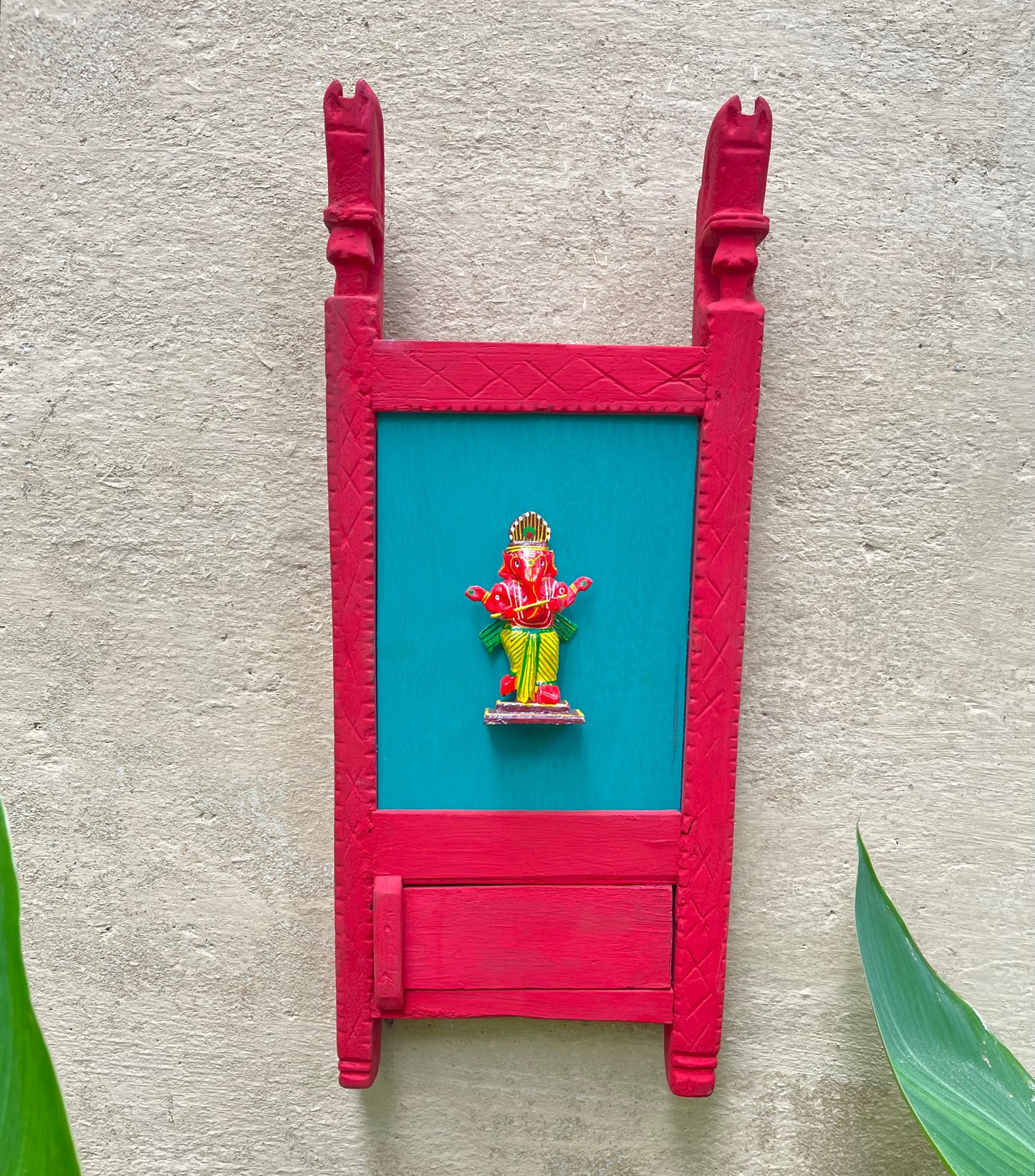 Vintage Wood Gujarati Frame With Ganesha