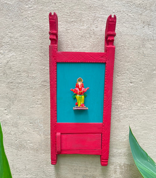 Vintage Wood Gujarati Frame With Ganesha