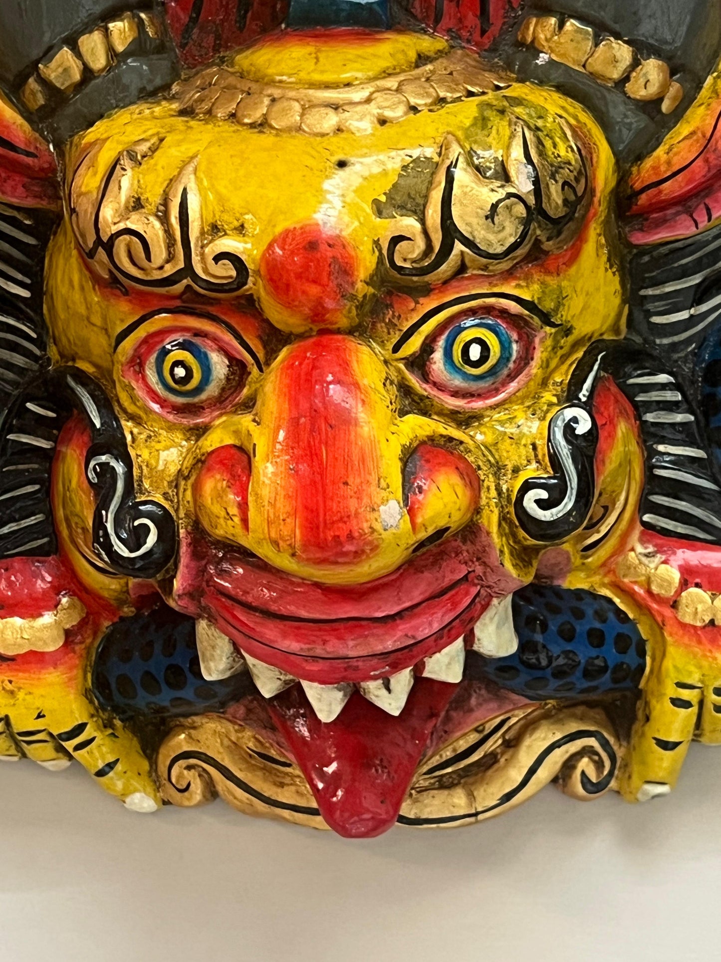 Wooden printed Yellow Garud mask ￼