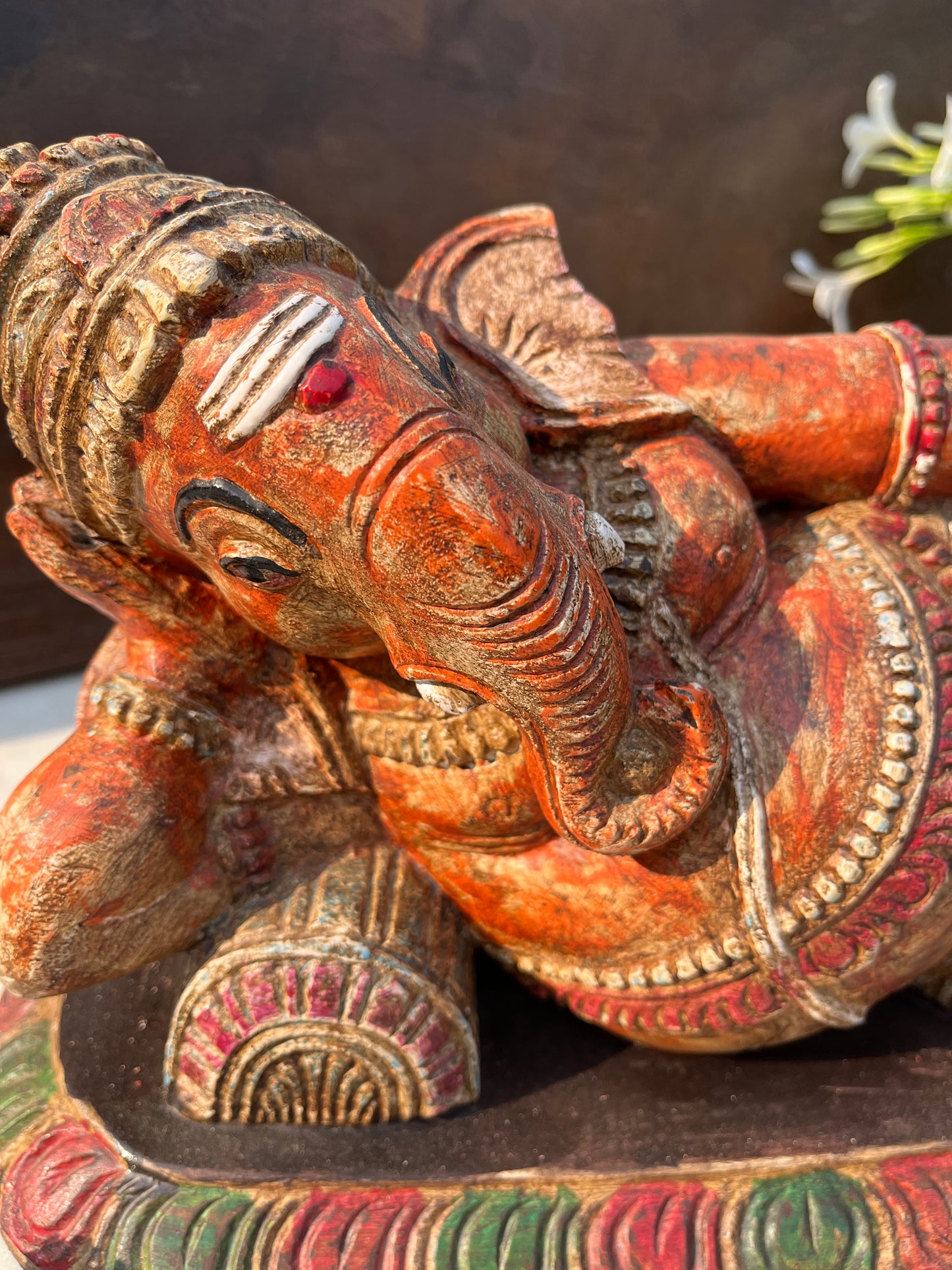 Hand Painted Carved Sleeping Ganesha