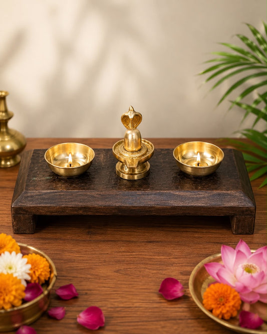 Wooden Shivling With Diya