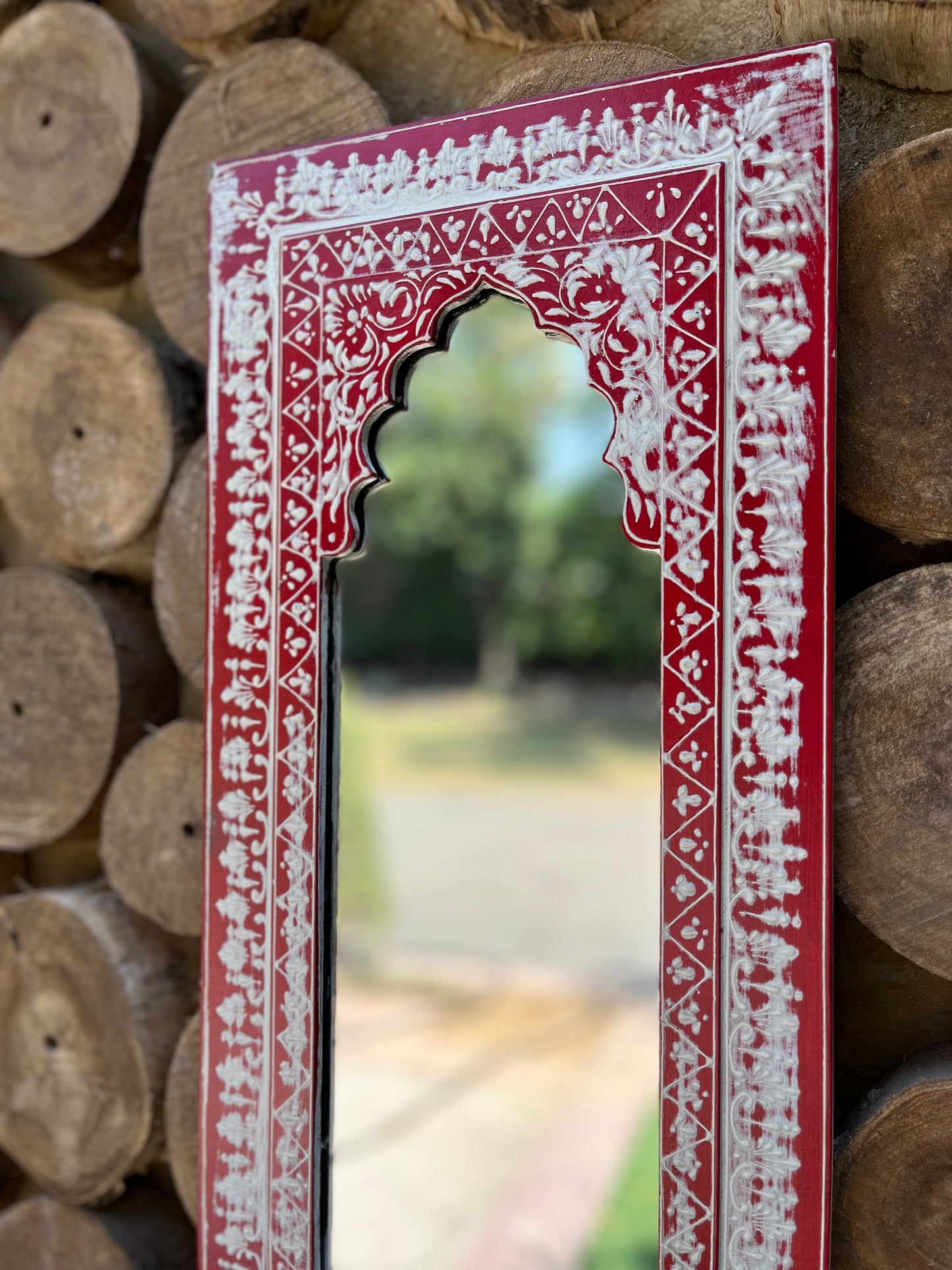 Wooden Red Decorative Mirror