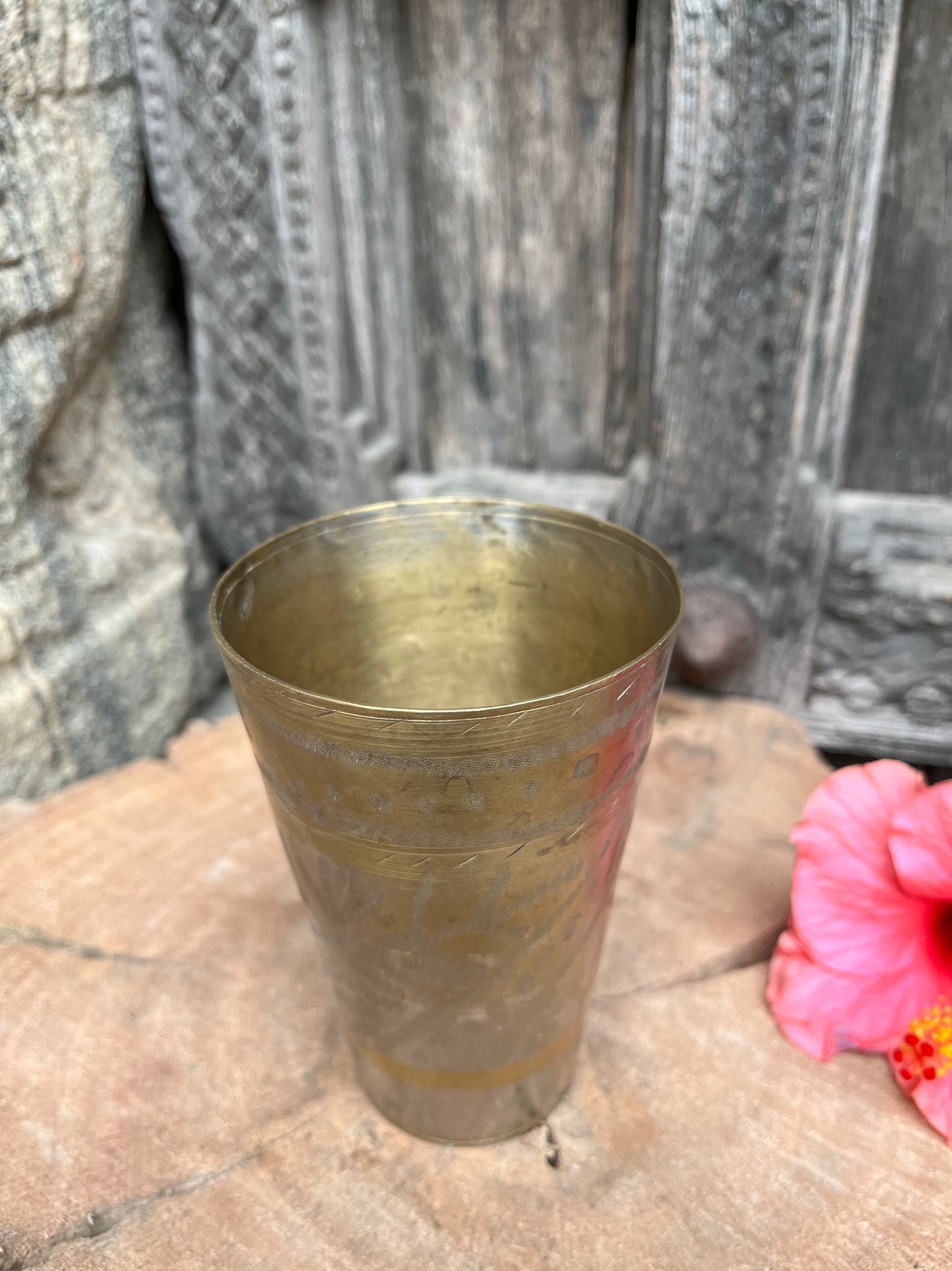 Vintage  Brass Glass Planter