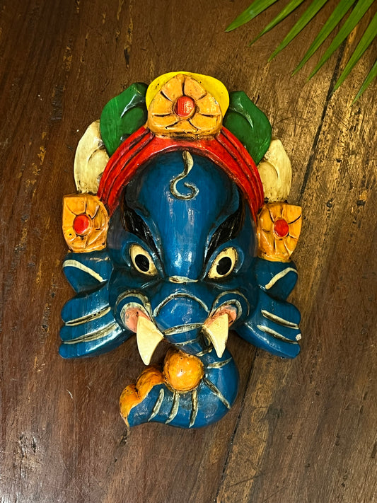 Wood Blue Ganesha Mask