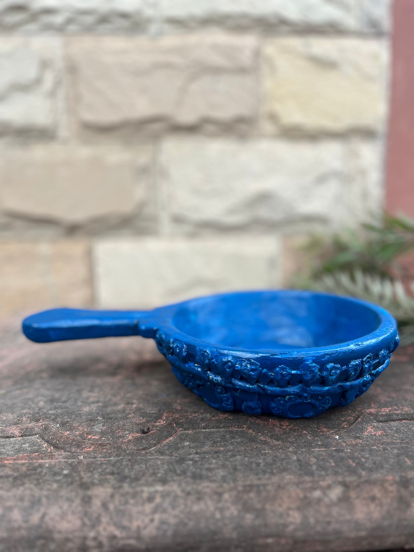 Old Teak Wood Blue Platter Mirror