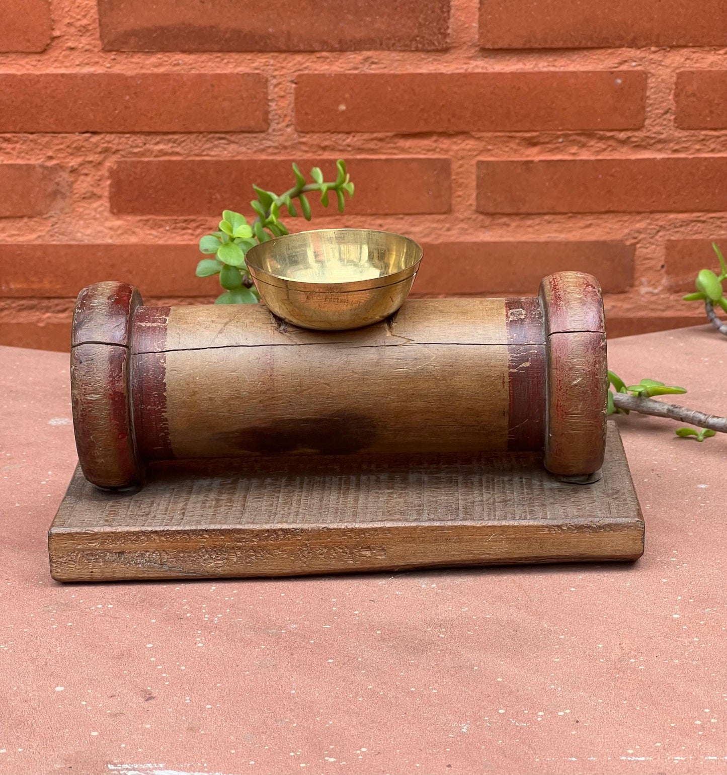 Wooden Brass Diya Holder