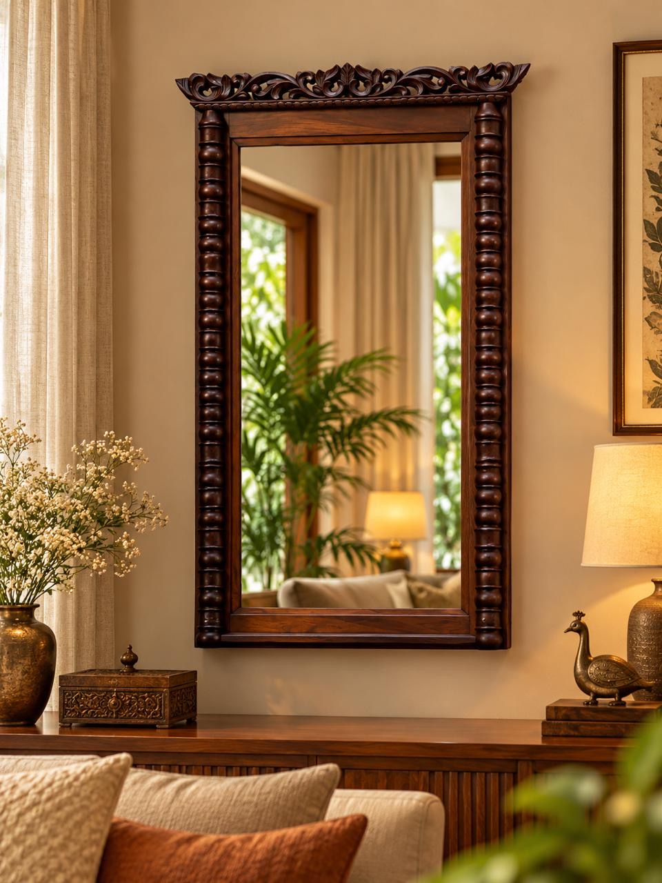 Hand Carved Rosewood PillarMirror ￼