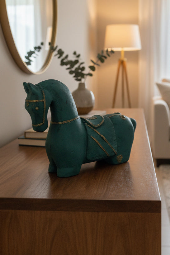 Wooden Horse With Brass Work