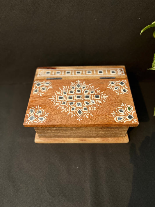 Wooden  Carved Jewellery Mirror Box