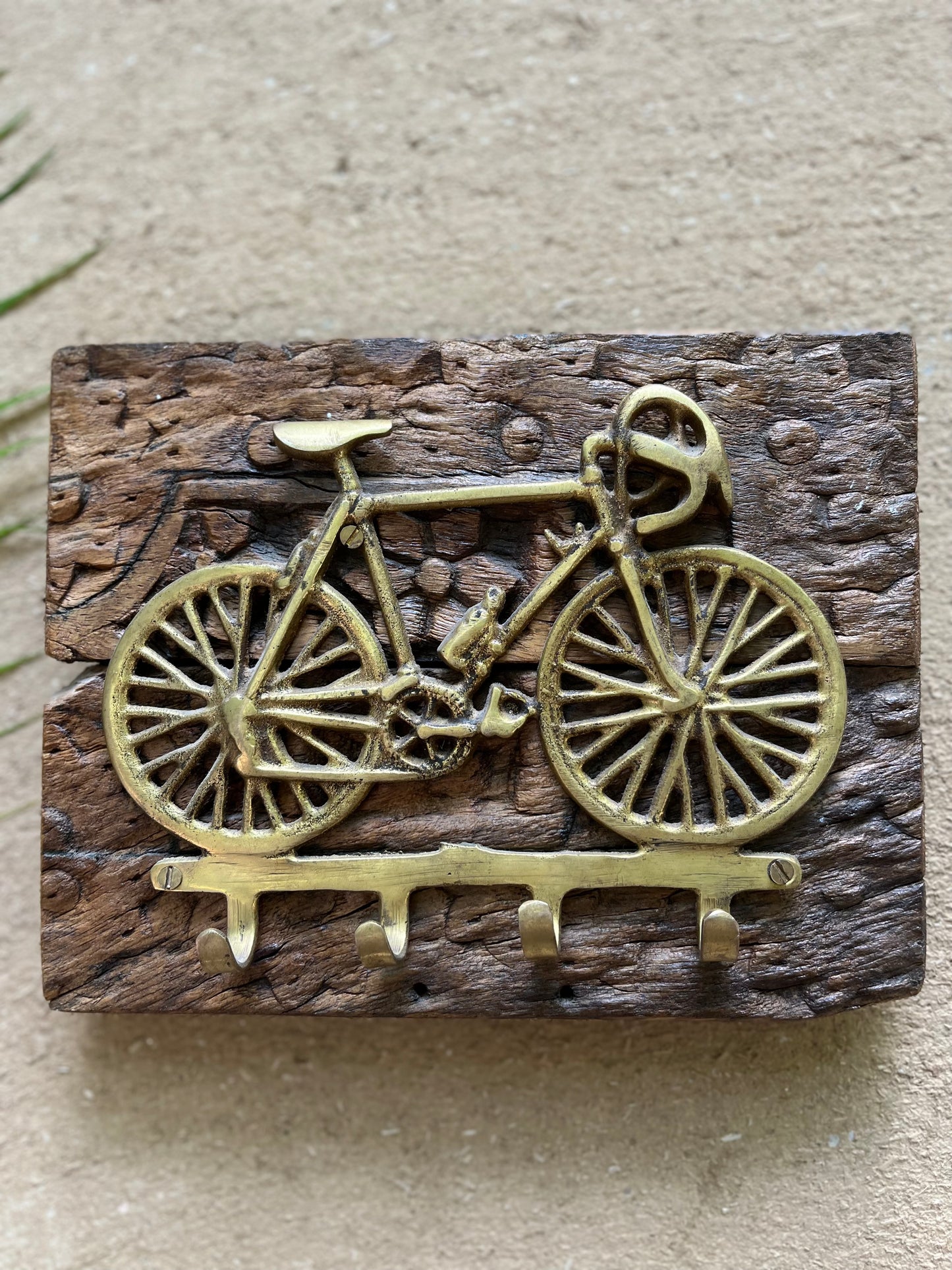 Wooden Wall Panel With Brass Cycle Hook