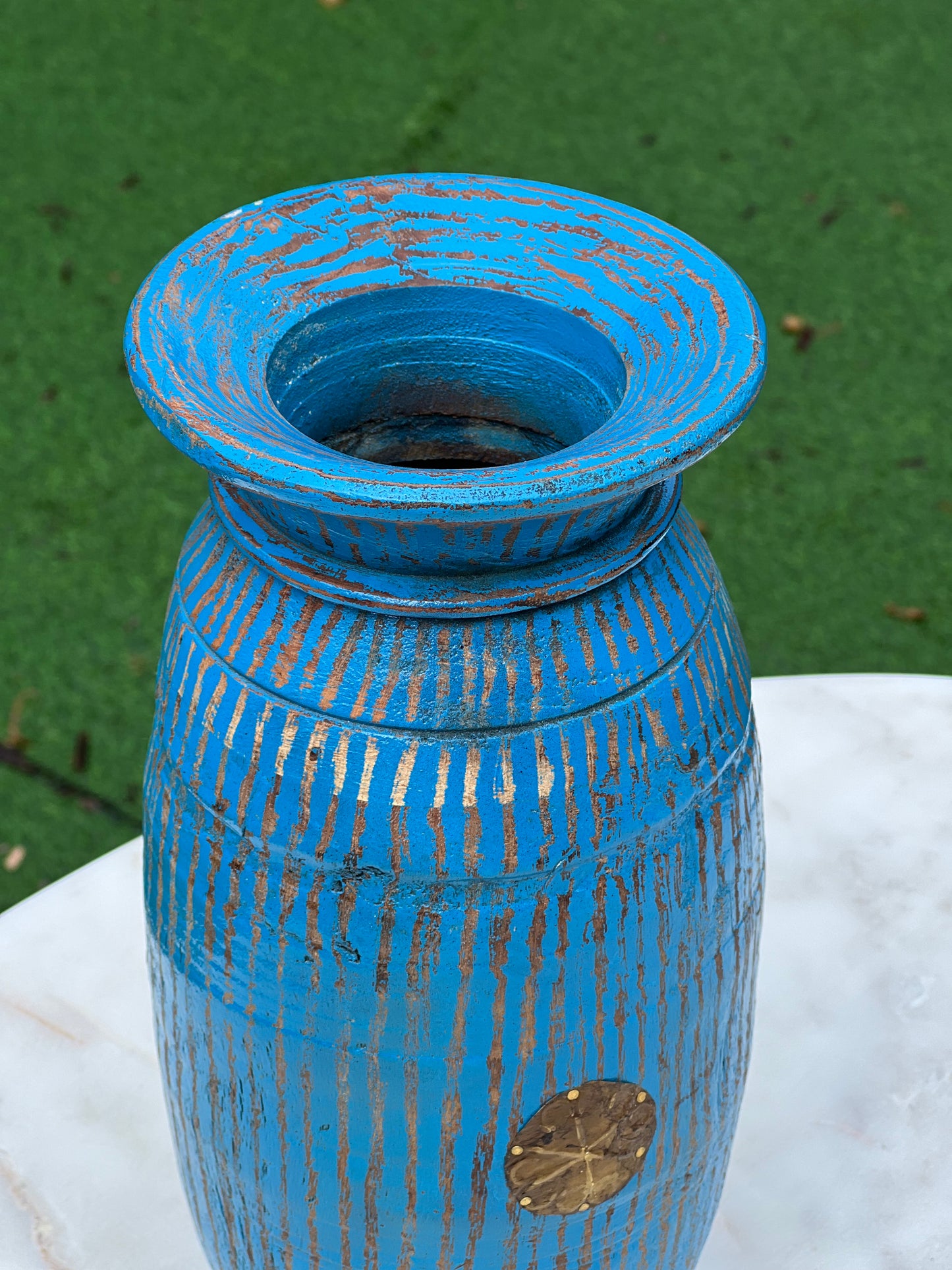 Wood Decorative Blue Pot