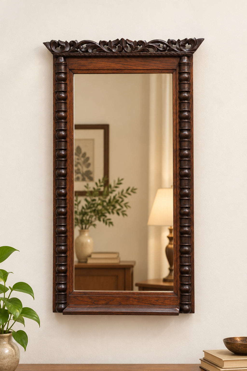 Hand Carved Rosewood PillarMirror ￼