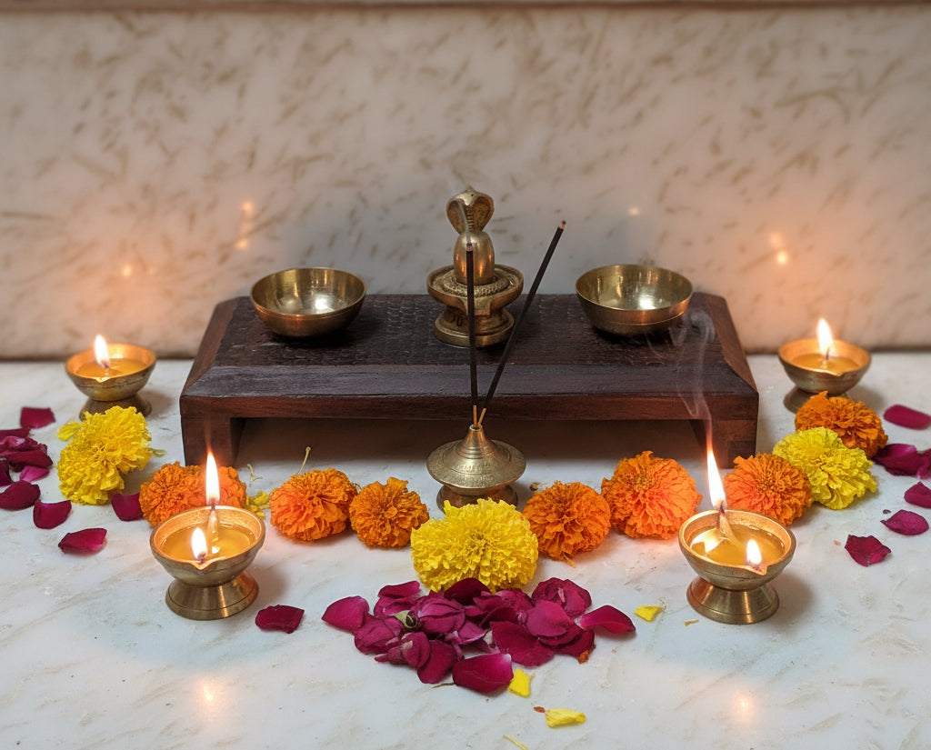 Wooden Shivling With Diya