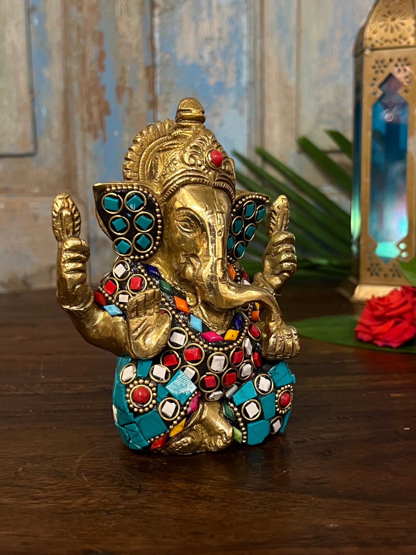 Brass Divine Ganesh Stone Work