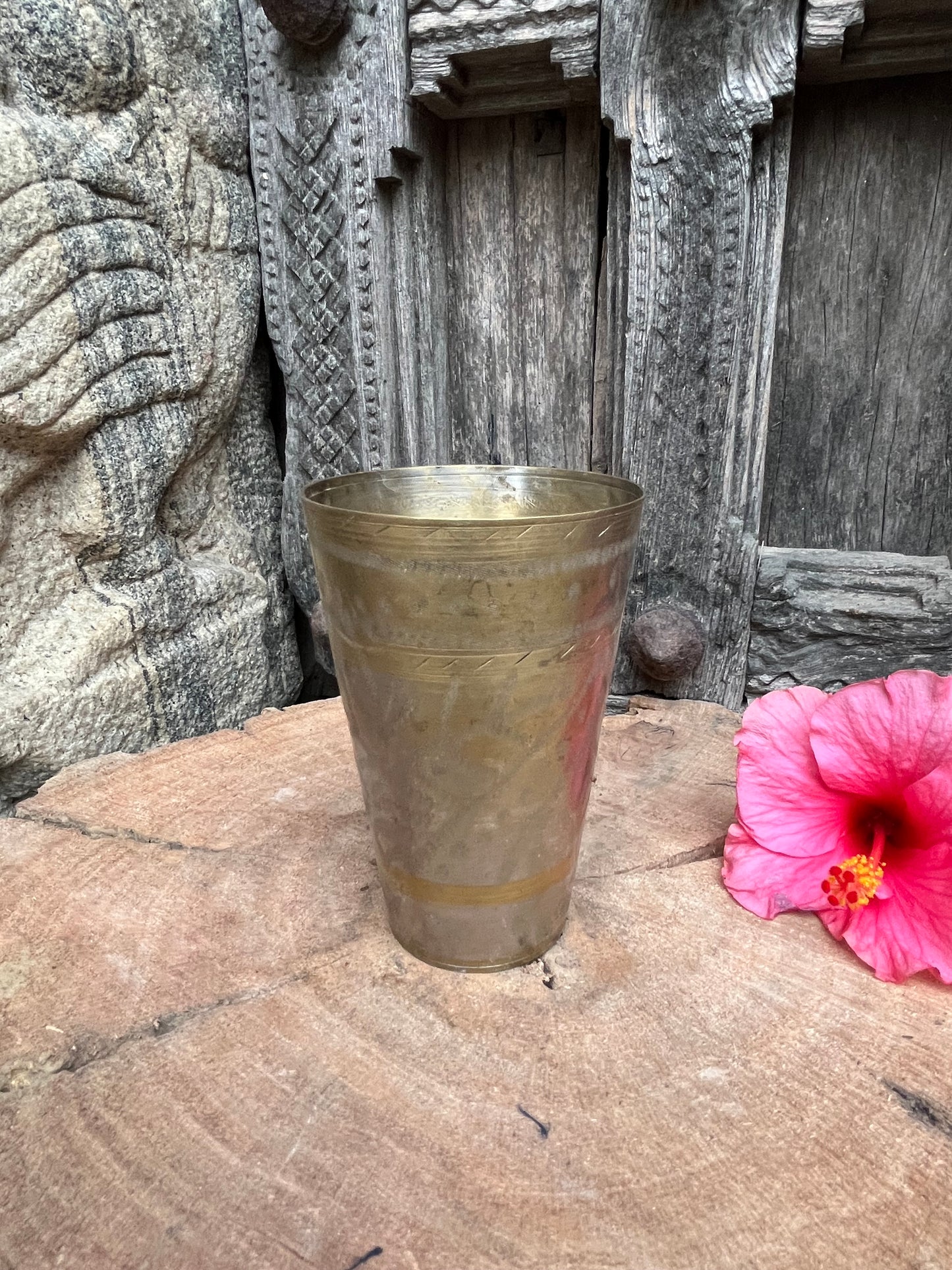 Vintage  Brass Glass Planter