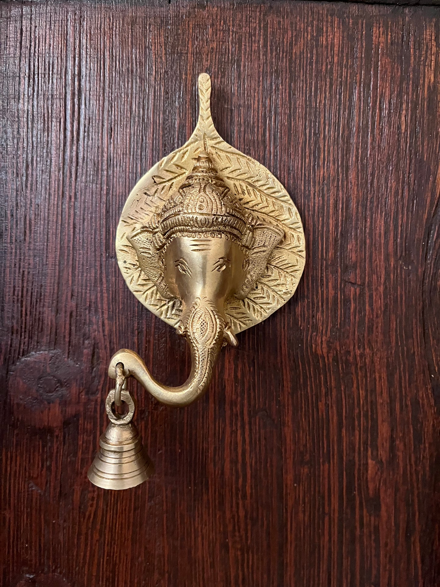 Brass Leaf Ganesha Hanging with Bell