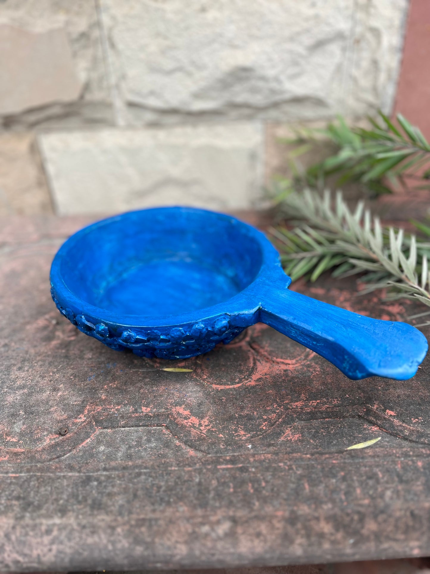 Old Teak Wood Blue Platter Mirror