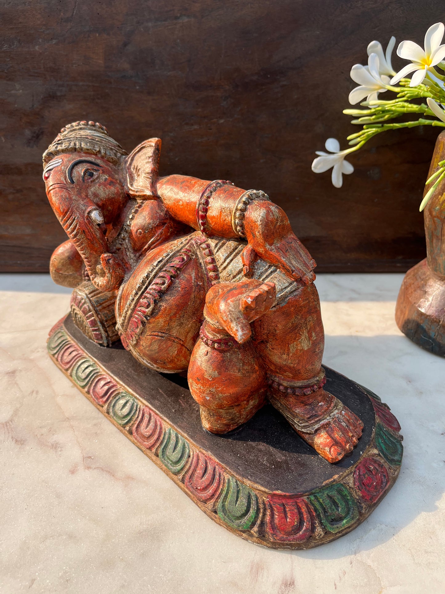 Hand Painted Carved Sleeping Ganesha