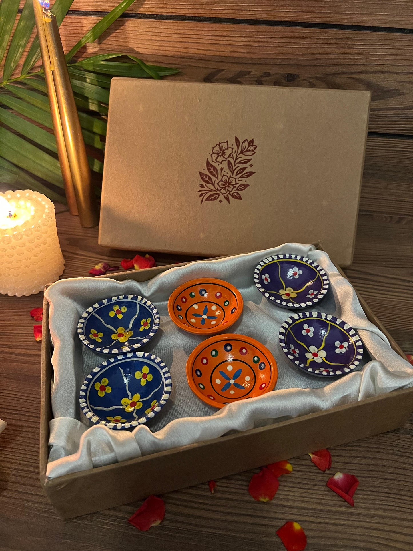 Clay Painted Diya set of Six