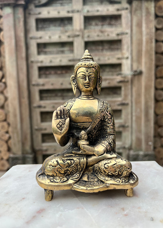 Brass Sitting Buddha Encarved Statue