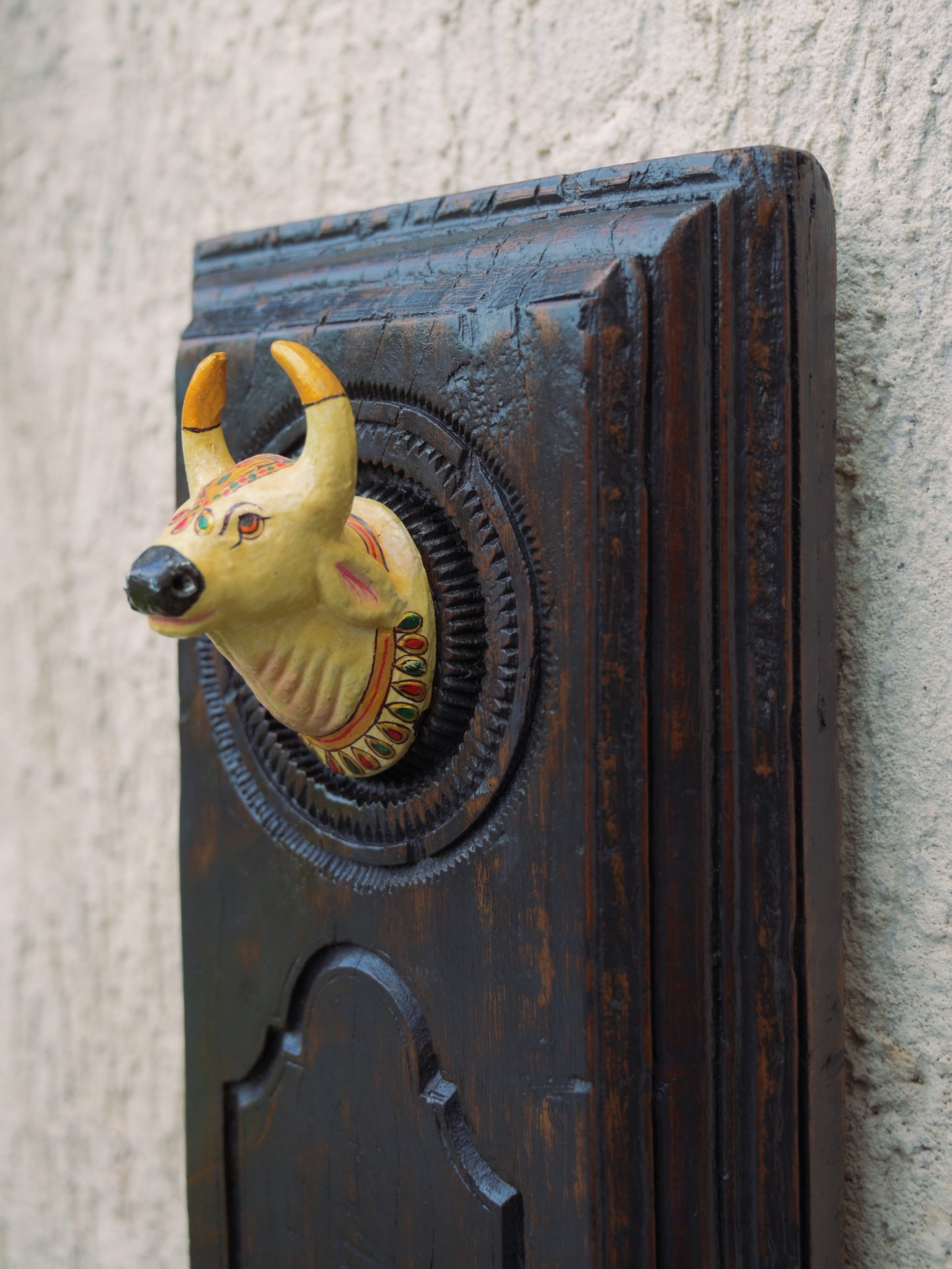 Vintage Old Wall Panel  with cow head