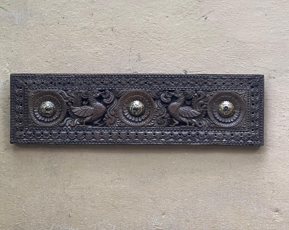 Hand Carved Peacock Panel ￼