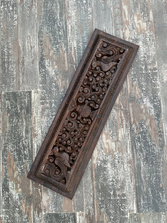 Wooden Carved Peacock Panel