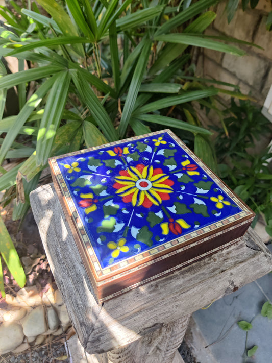 Wooden  Blue Ceramic Tile  Box