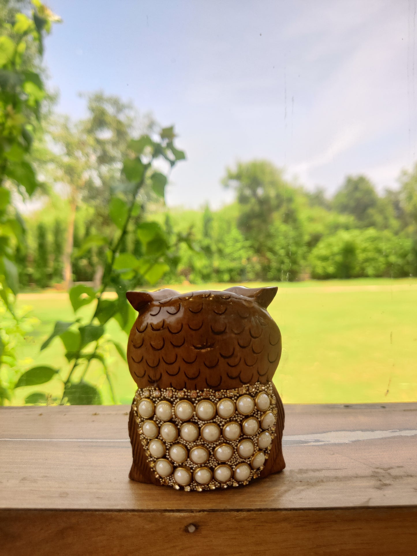 Wooden owl with Pearl work