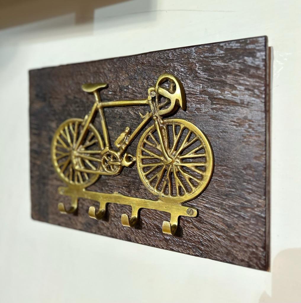 Wooden Brass Cycle Key Hanger