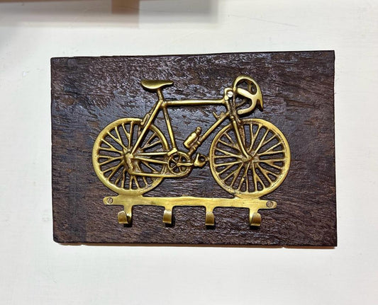 Brass Cycle Hook on Wooden Panel