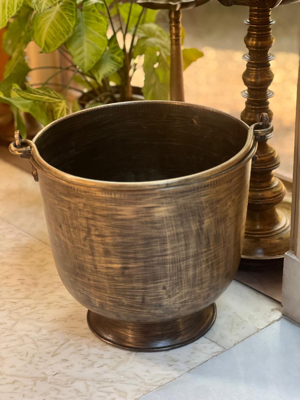 Old Brass Balti As Flower Pot