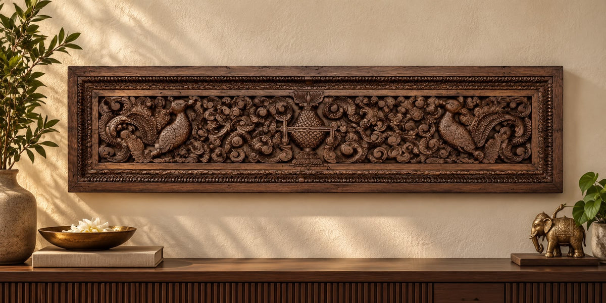 Vintage Carved Peacock Panel